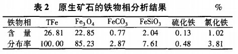 原生矿石的铁物相分析结果